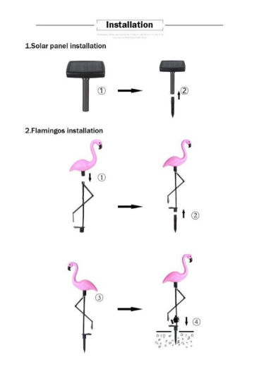 Saulės energijos įkraunamas LED sodo šviestuvų rinkinys - flamingai, 3 vnt, 53cm